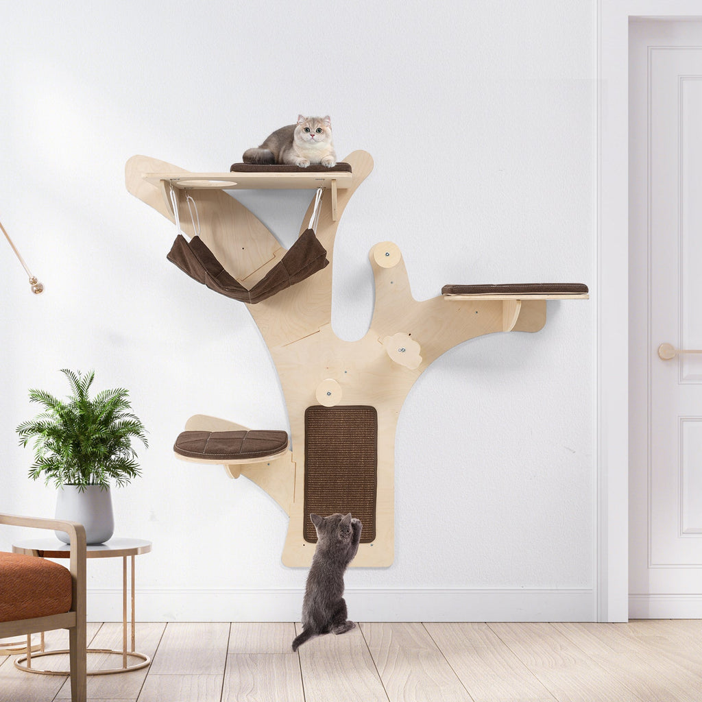 Wall-Mounted Cat Tree with Perch-Brown