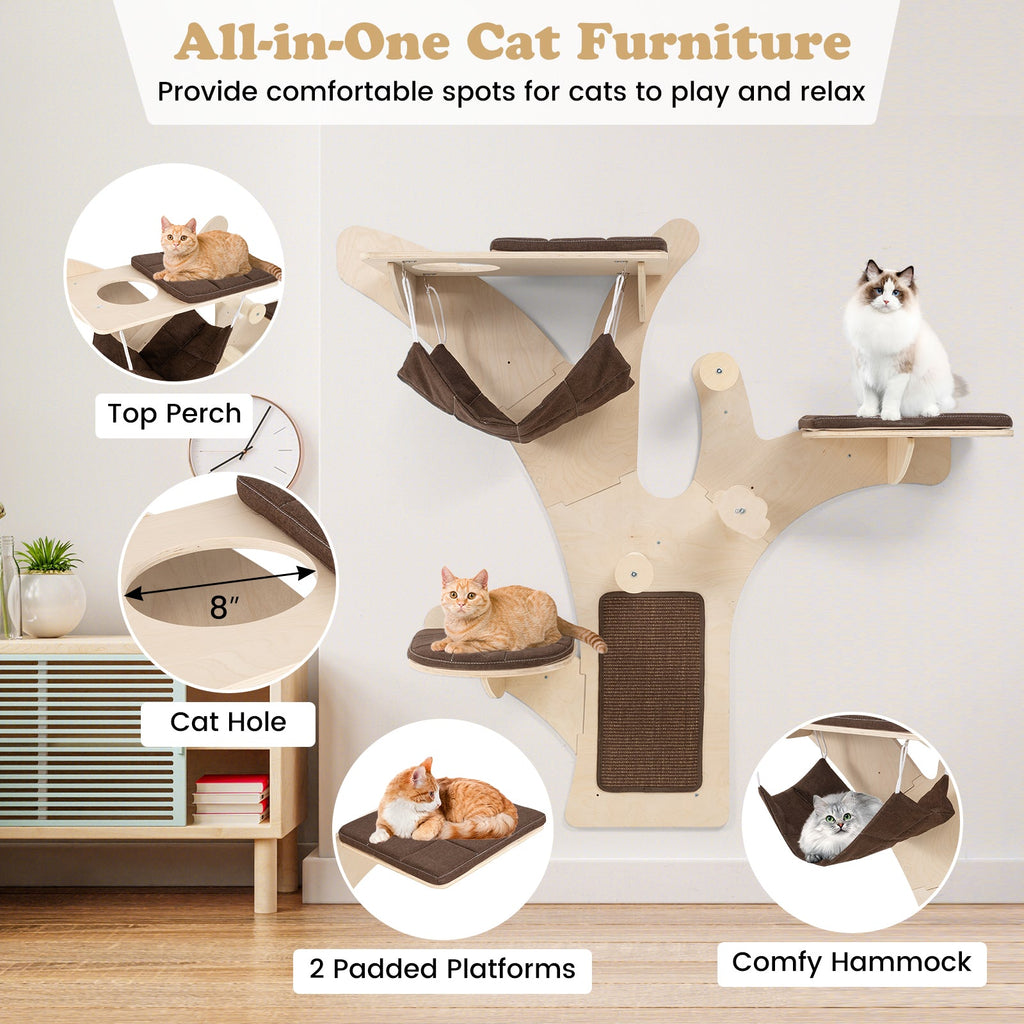 Wall-Mounted Cat Tree with Perch-Brown