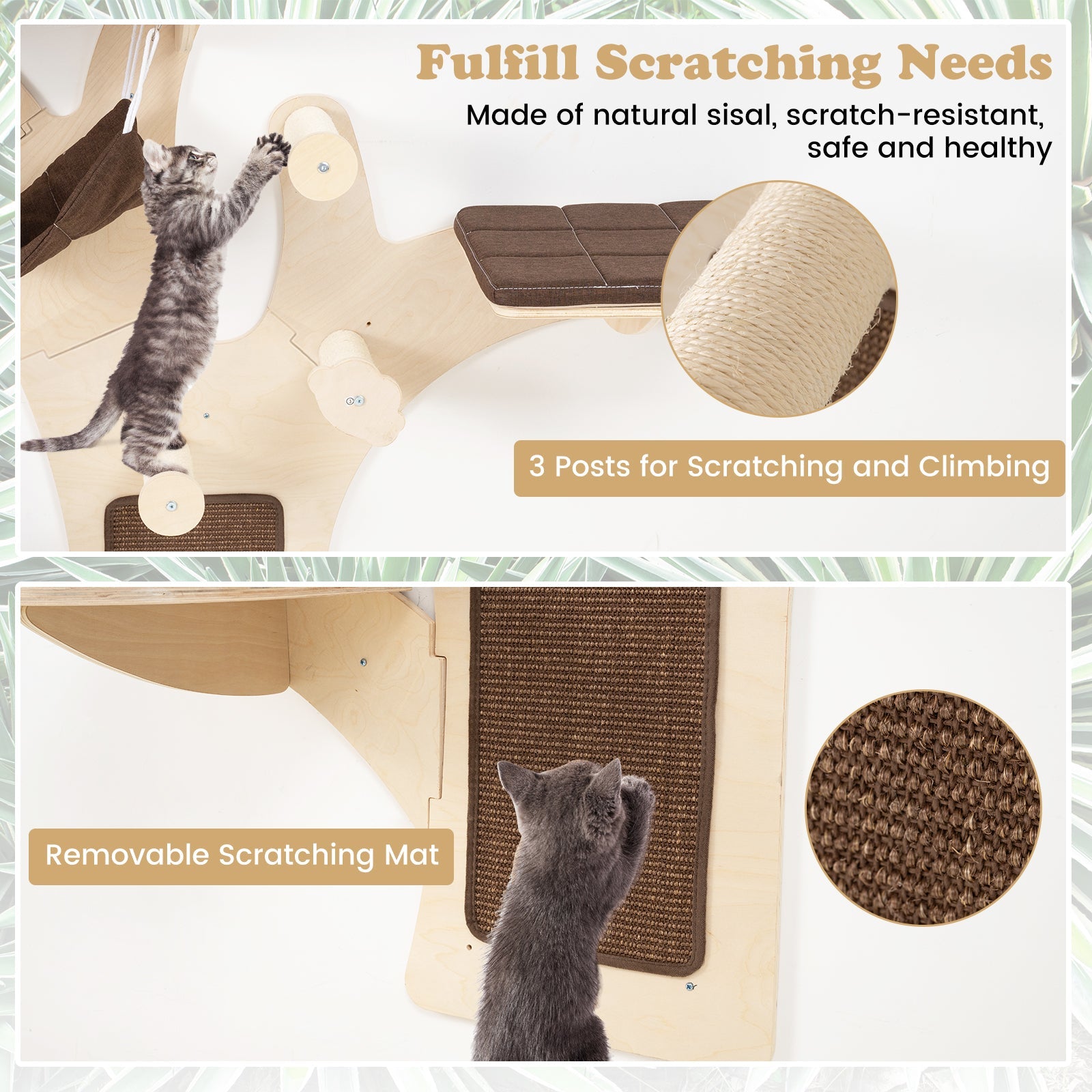 Wall-Mounted Cat Tree with Perch-Brown