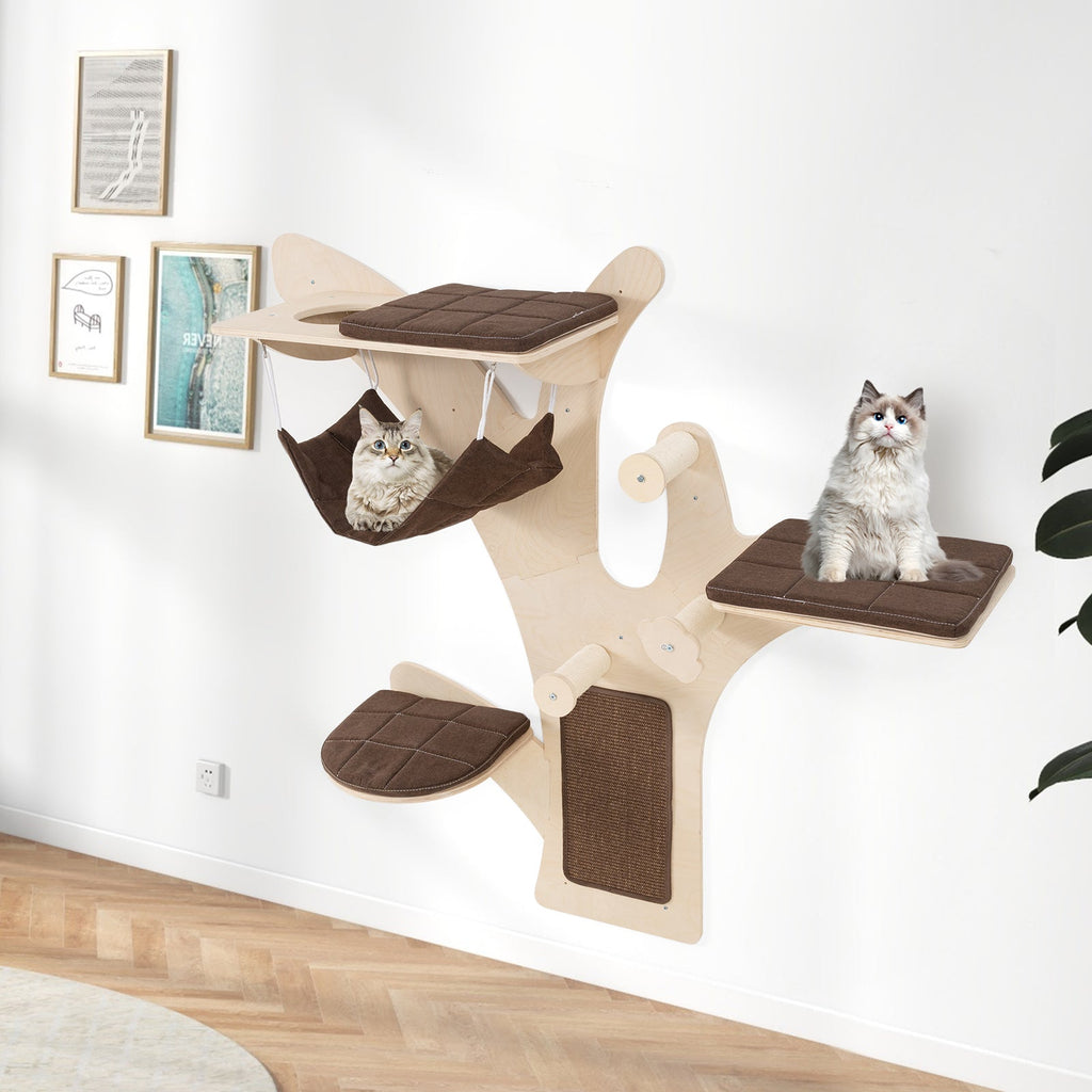 Wall-Mounted Cat Tree with Perch-Brown