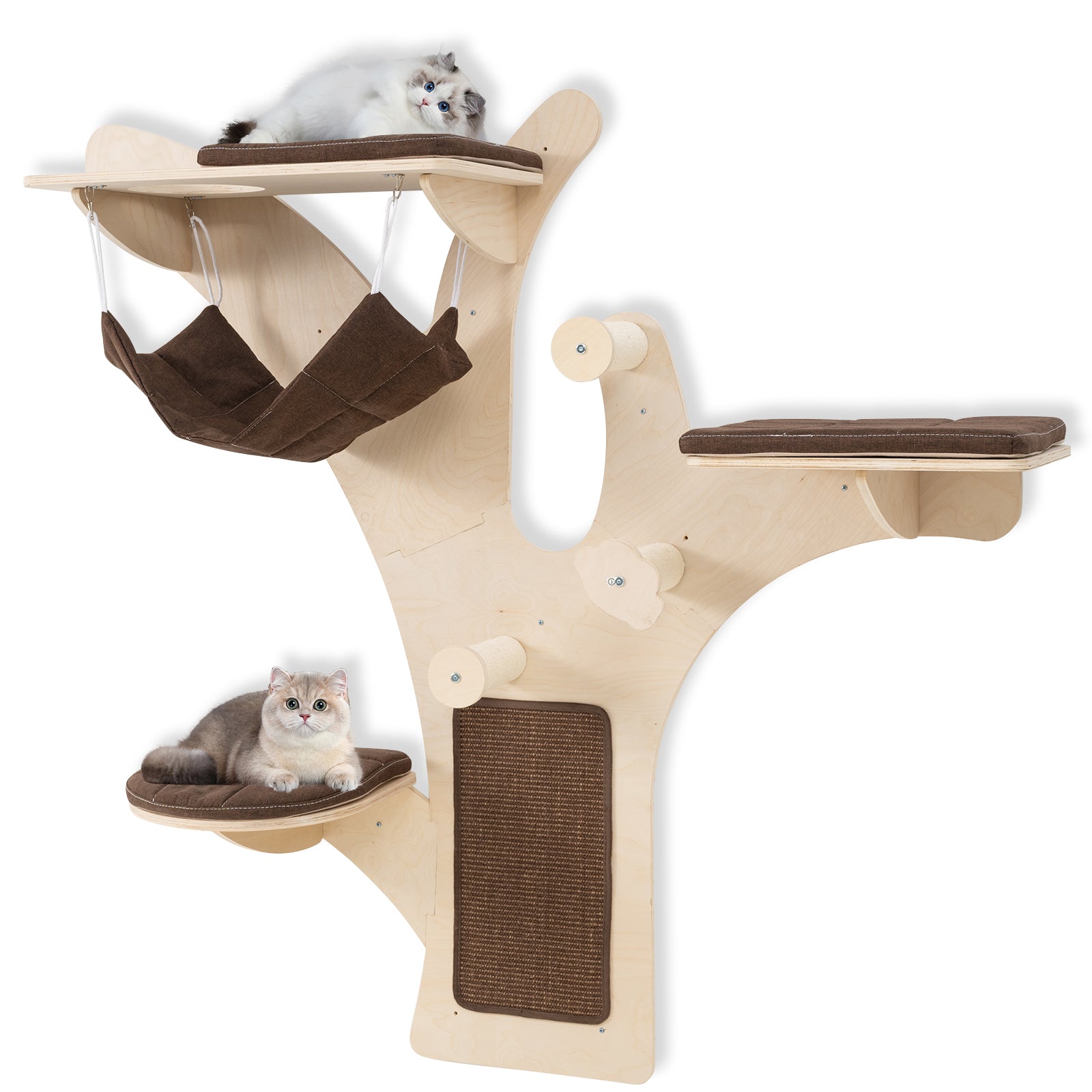 Wall-Mounted Cat Tree with Perch-Brown