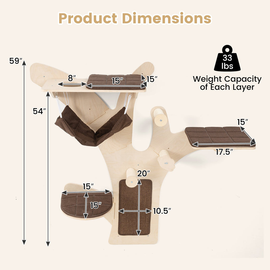 Wall-Mounted Cat Tree with Perch-Brown