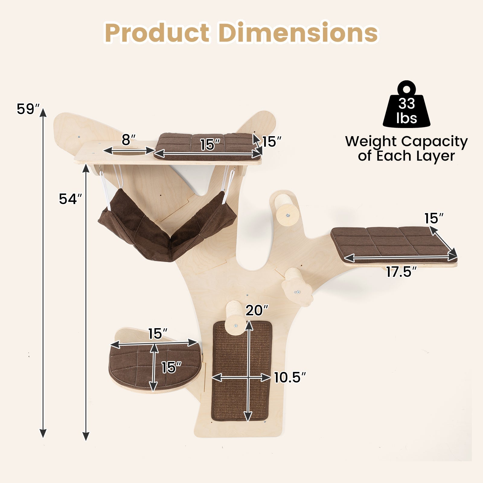 Wall-Mounted Cat Tree with Perch-Brown