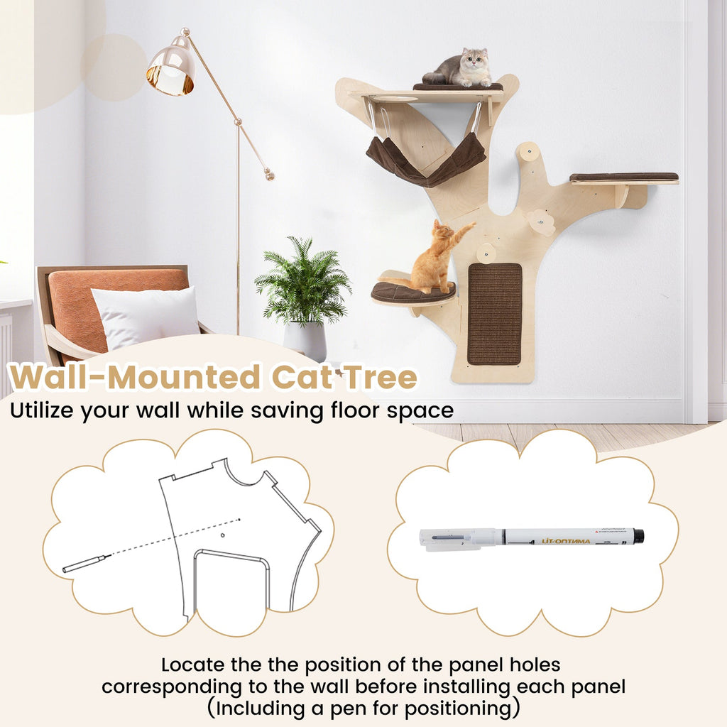 Wall-Mounted Cat Tree with Perch-Brown