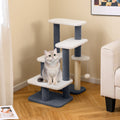 2-in-1 Cat Stairs Cat Tree Tower with Scratching Posts and Hanging Toy Ball-Gray