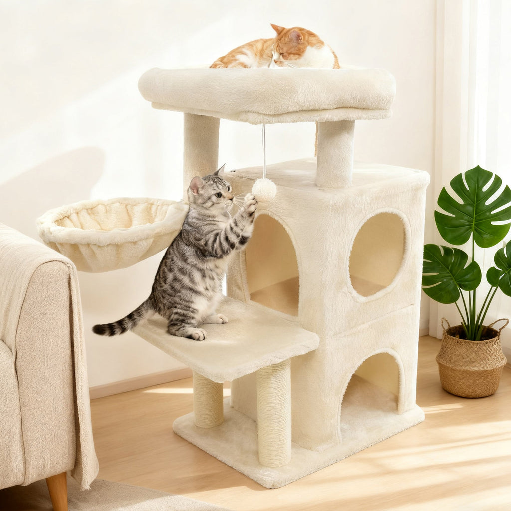 33.5 Inch Cute Kitten Tower with 2-Tier Condo and Padded Top Perch