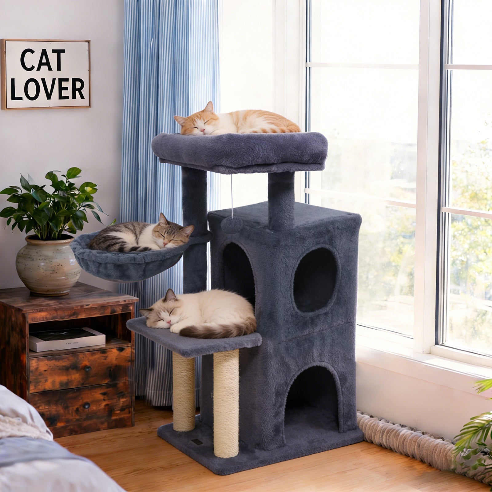 33.5 Inch Cute Kitten Tower with 2-Tier Condo and Padded Top Perch