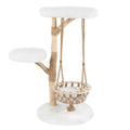 Solid Wood Medium Cat Tree with Hanging Cradle and Jute Scratching Post-White