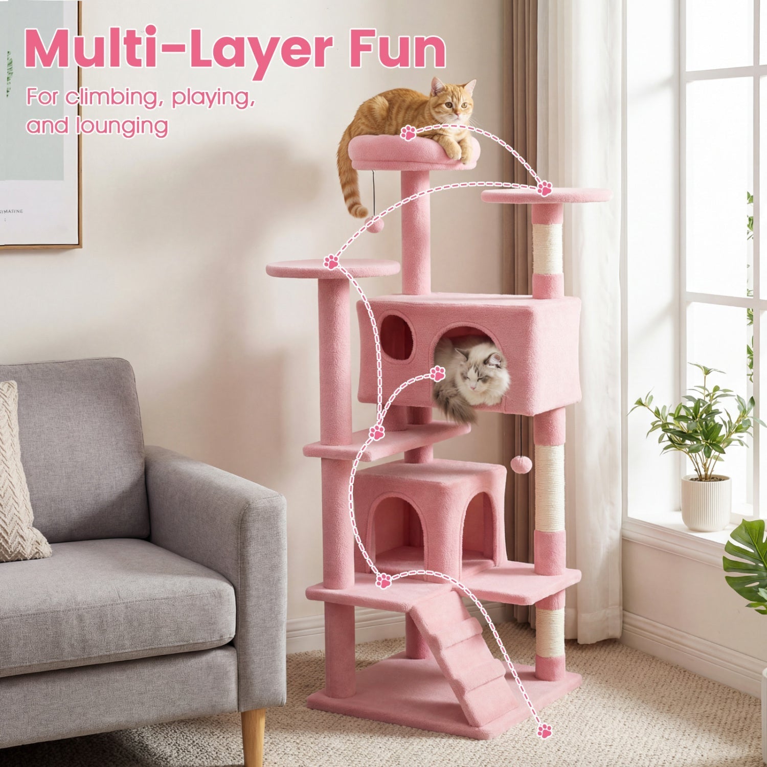 52 Inch Tall Cat Tree Tower for Indoor Cats