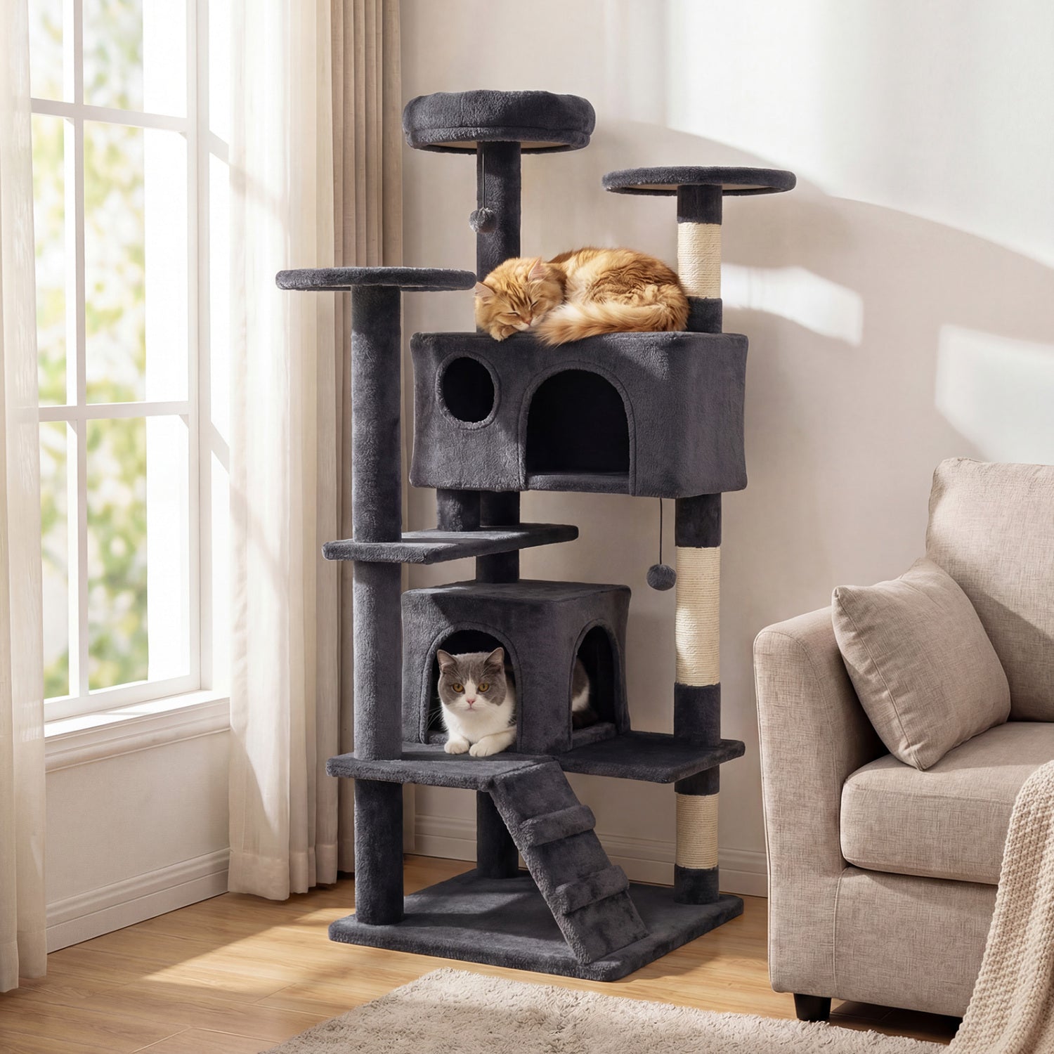 52 Inch Medium Cat Tree for Multi Cats