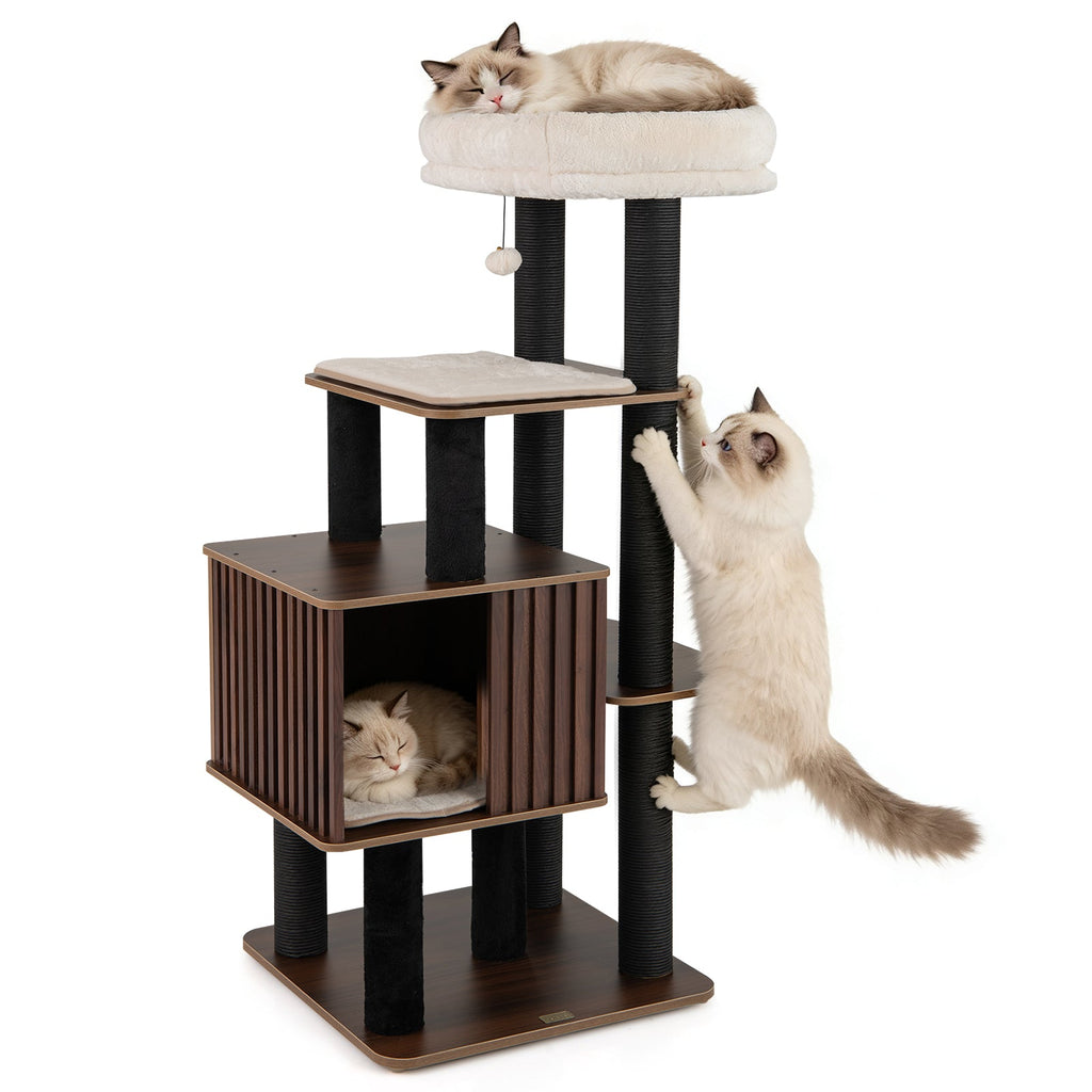 53.5 inch Medium Cat Tree with Soft Padding-Brown