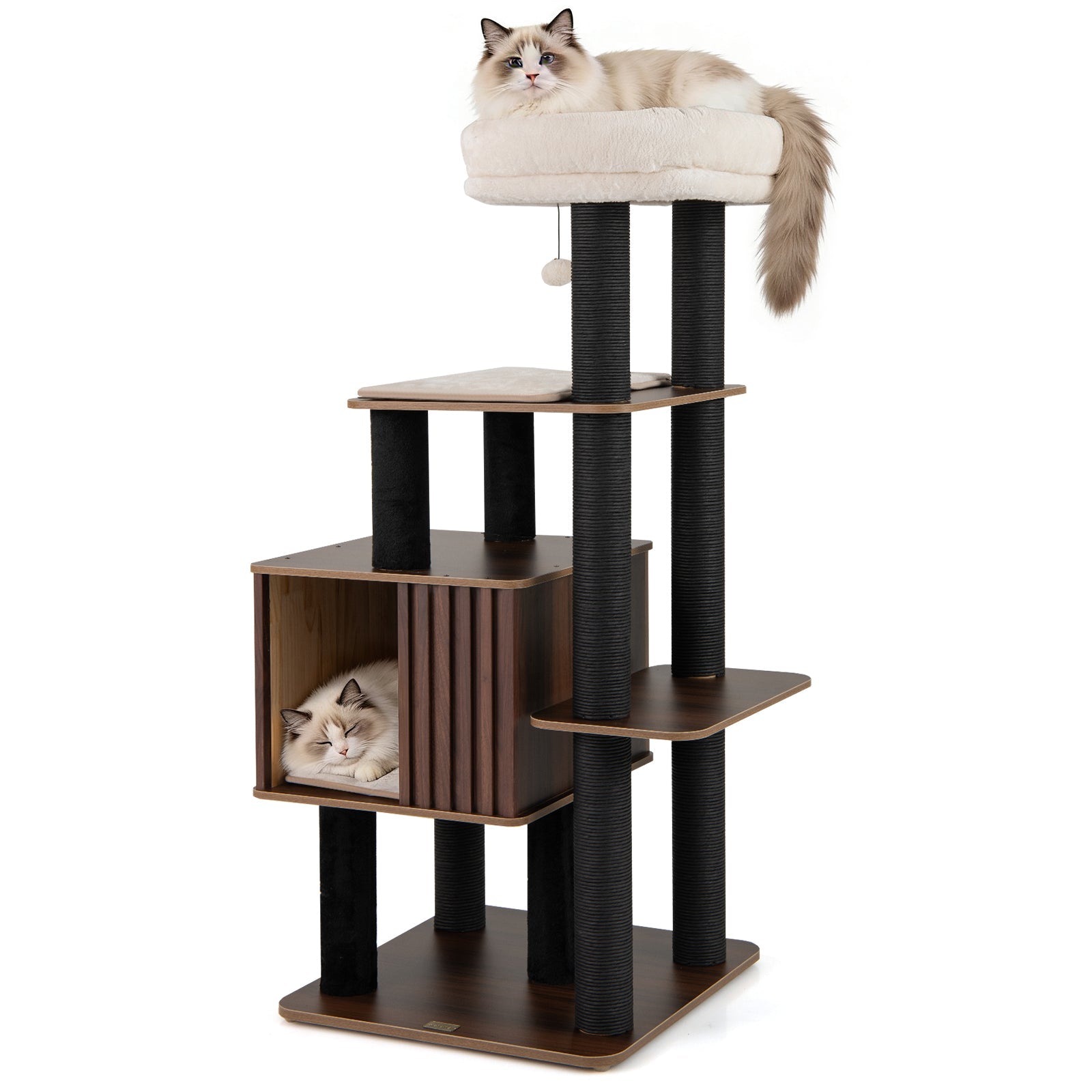 53.5 inch Medium Cat Tree with Soft Padding-Brown