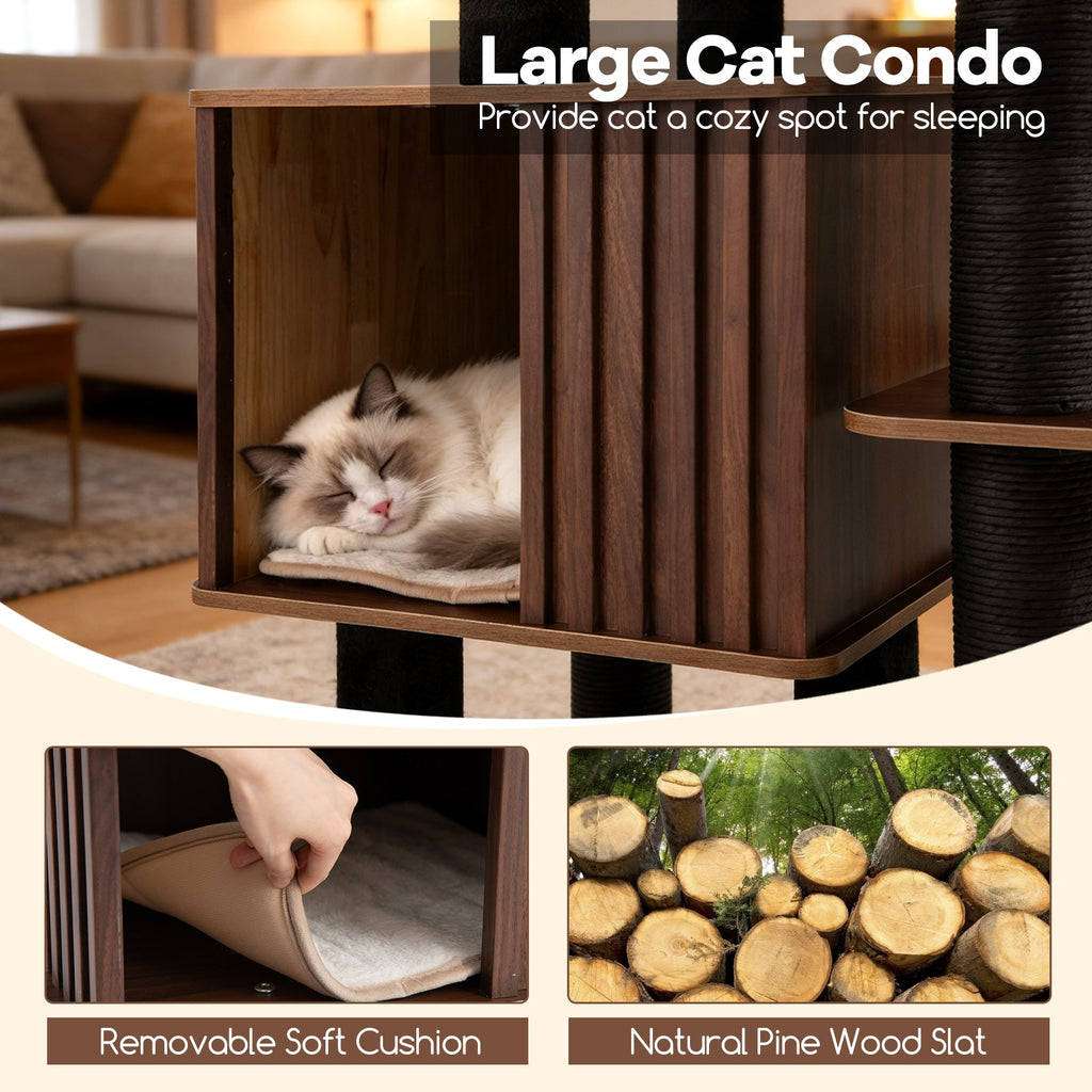 53.5 inch Medium Cat Tree with Soft Padding-Brown