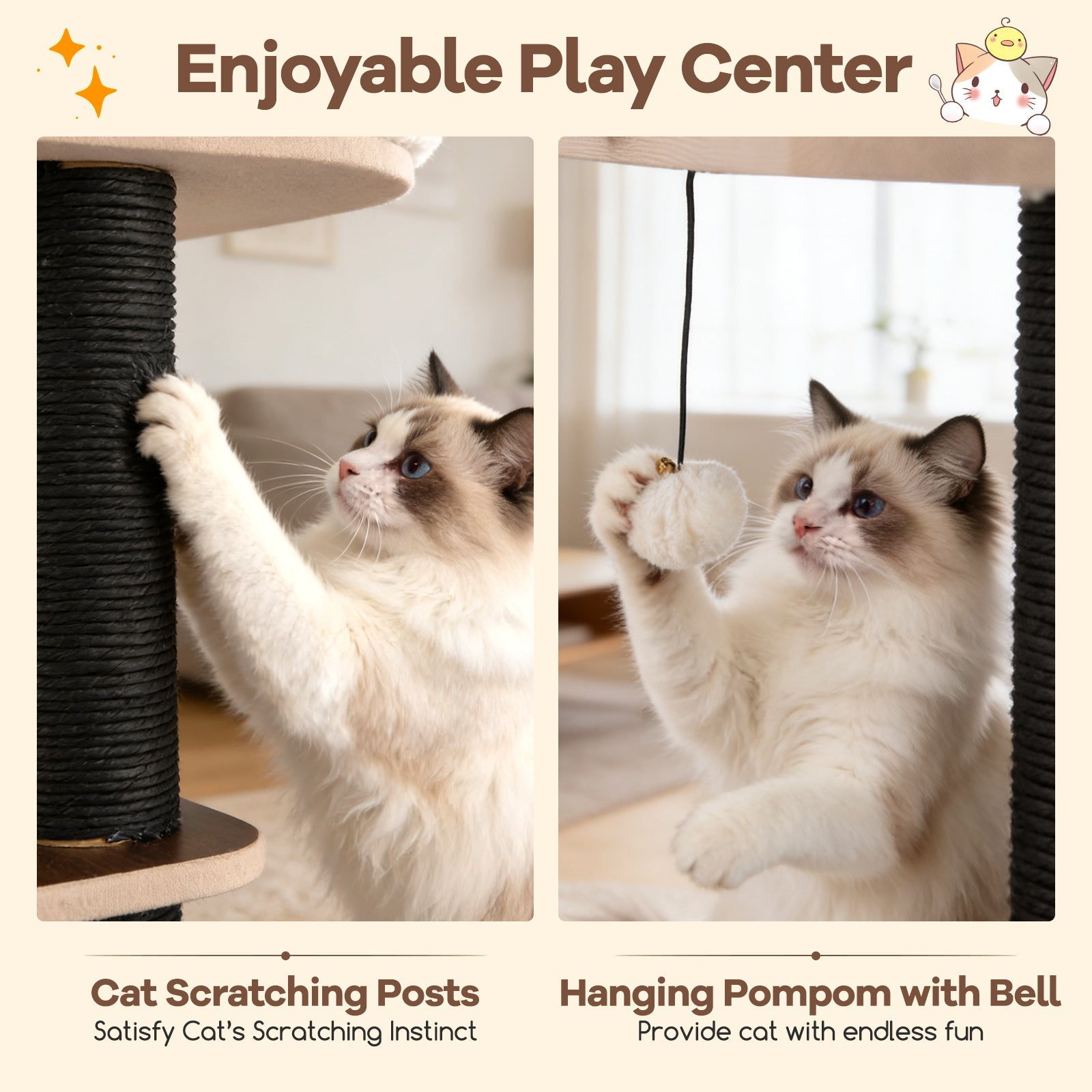 53.5 inch Medium Cat Tree with Soft Padding-Brown