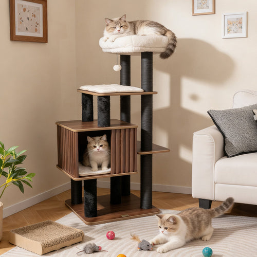 53.5 inch Medium Cat Tree with Soft Padding-Brown