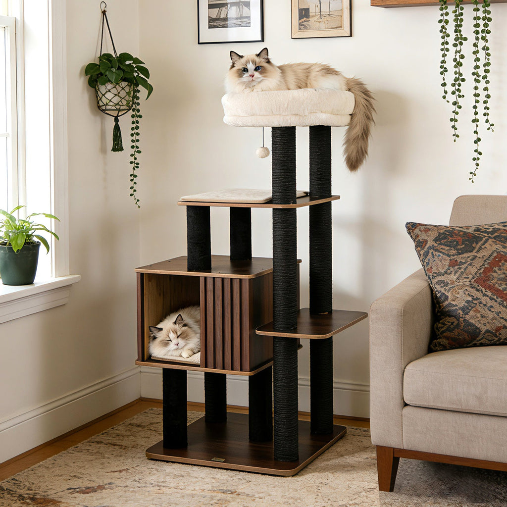 53.5 inch Medium Cat Tree with Soft Padding-Brown