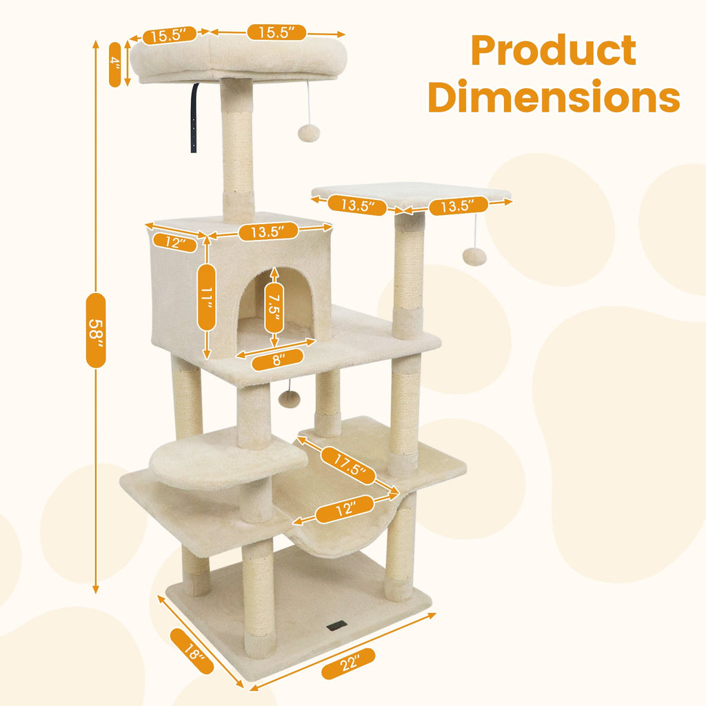 Multi-Level Cat Tree Soft Plush Cat Tower with Padded Top Perch