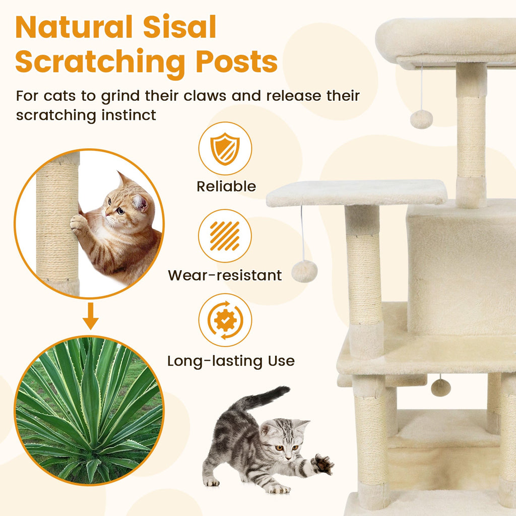Multi-Level Cat Tree Soft Plush Cat Tower with Padded Top Perch