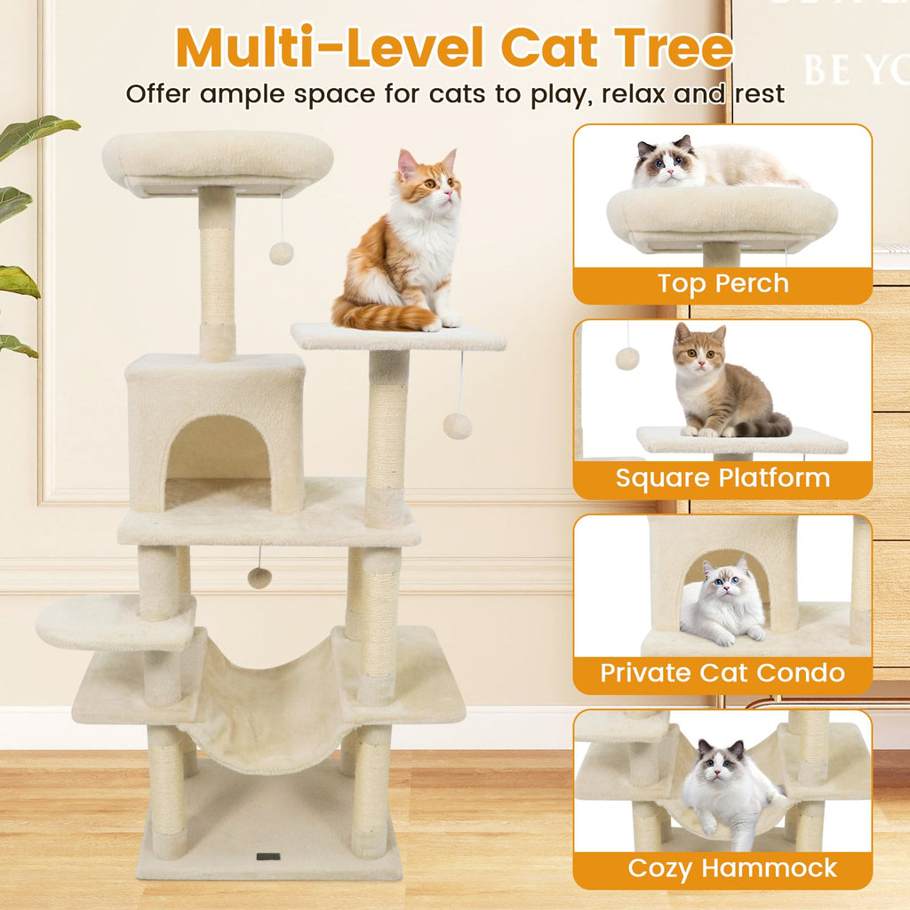 Multi-Level Cat Tree Soft Plush Cat Tower with Padded Top Perch