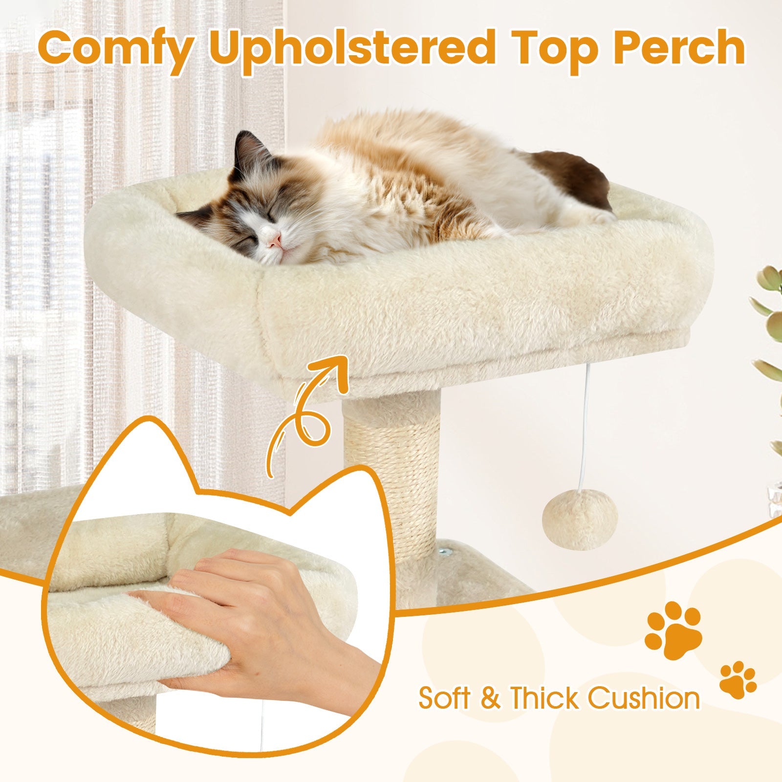 Multi-Level Cat Tree Soft Plush Cat Tower with Padded Top Perch