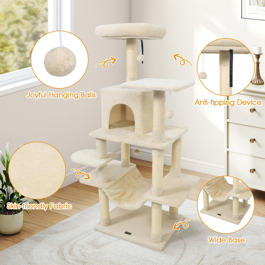 Multi-Level Cat Tree Soft Plush Cat Tower with Padded Top Perch