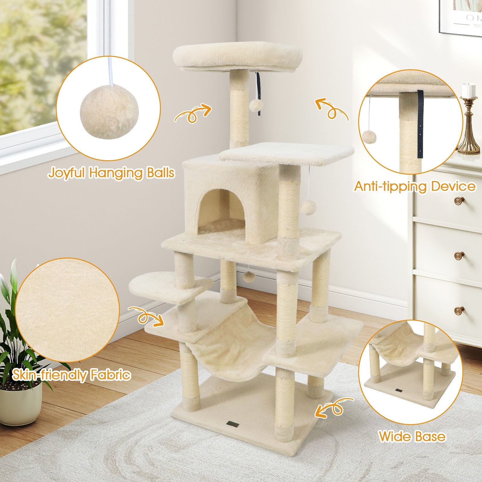 Multi-Level Cat Tree Soft Plush Cat Tower with Padded Top Perch