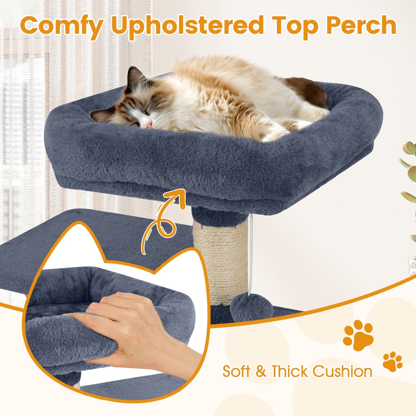 Multi-Level Cat Tree Soft Plush Cat Tower with Padded Top Perch
