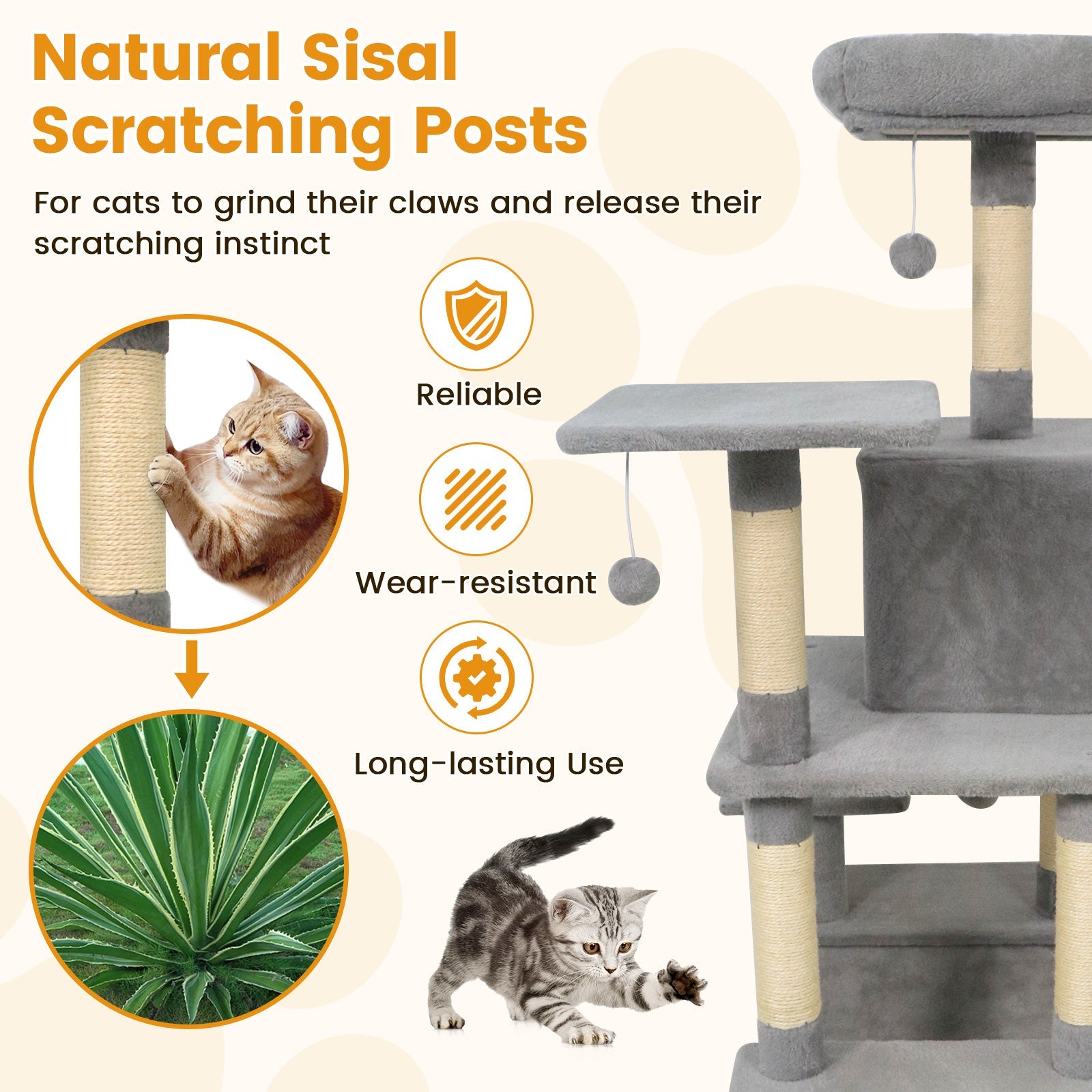 Multi-Level Cat Tree Soft Plush Cat Tower with Padded Top Perch