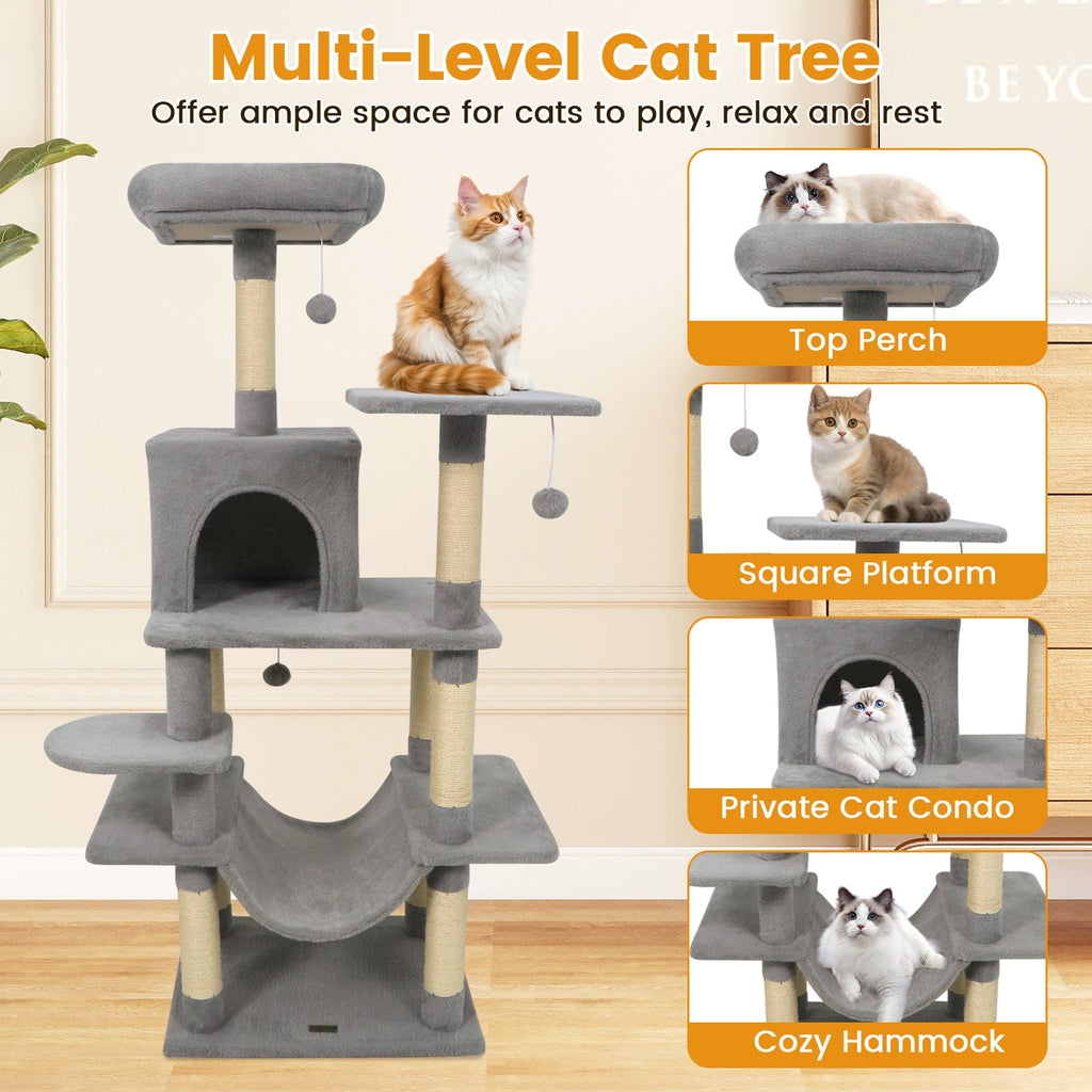 Multi-Level Cat Tree Soft Plush Cat Tower with Padded Top Perch