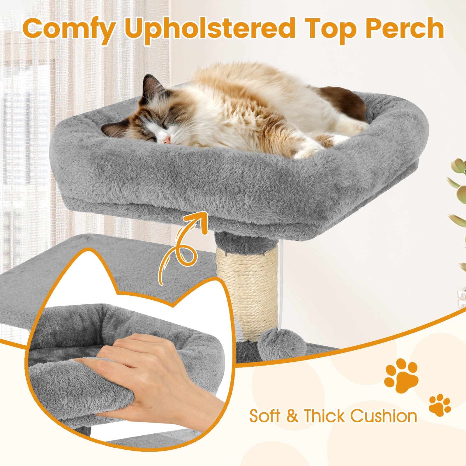 Multi-Level Cat Tree Soft Plush Cat Tower with Padded Top Perch