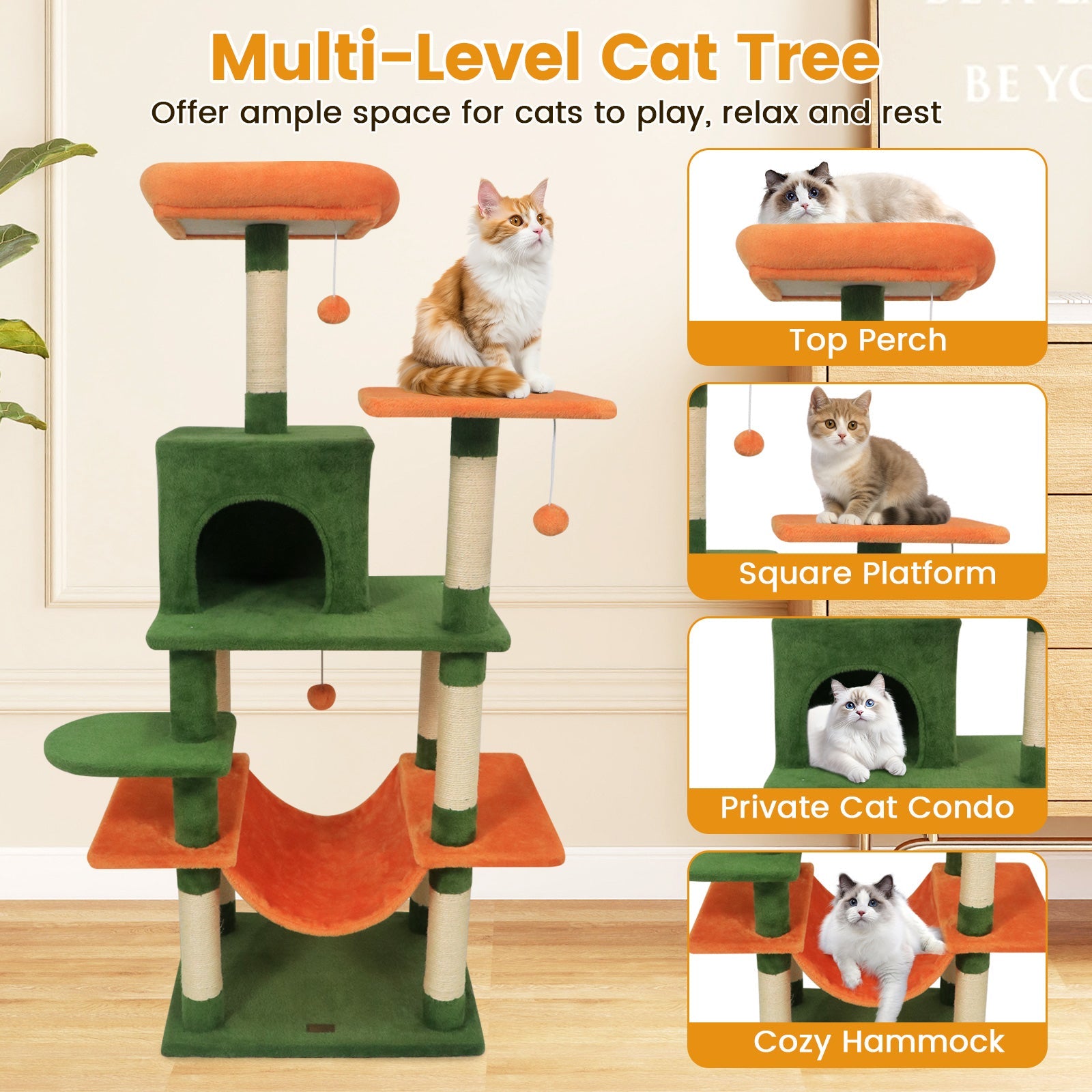 Multi-Level Cat Tree Soft Plush Cat Tower with Padded Top Perch