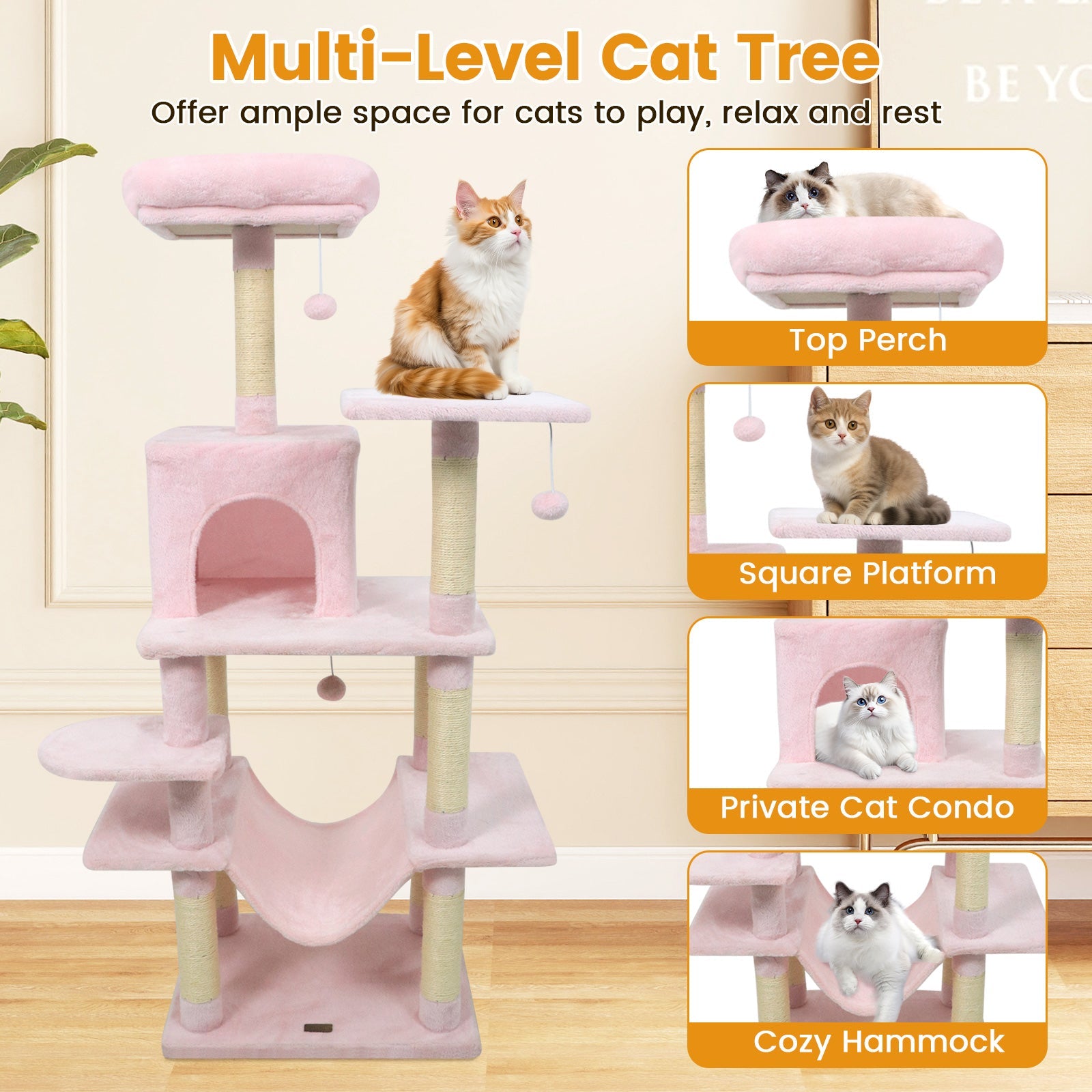 Multi-Level Cat Tree Soft Plush Cat Tower with Padded Top Perch