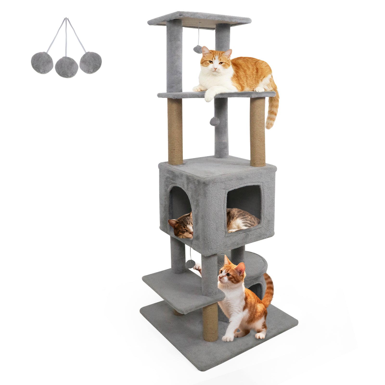 64 Inch Tall Cat Tree with 2 Large Condos and Jute Scratching Posts for Cats