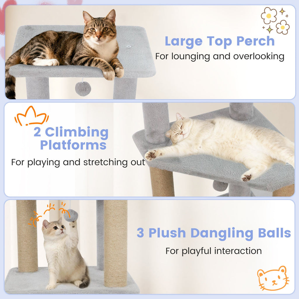 64 Inch Tall Cat Tree with 2 Large Condos and Jute Scratching Posts for Cats