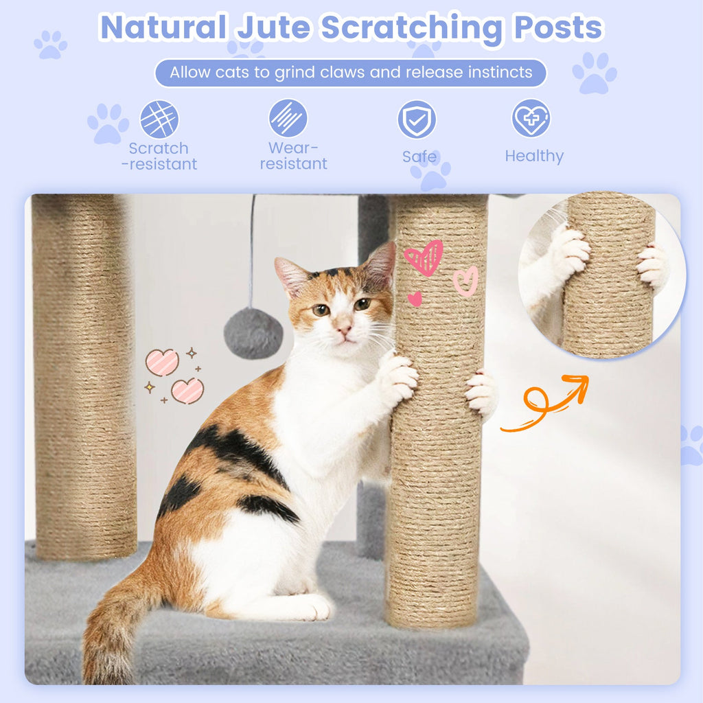 64 Inch Tall Cat Tree with 2 Large Condos and Jute Scratching Posts for Cats