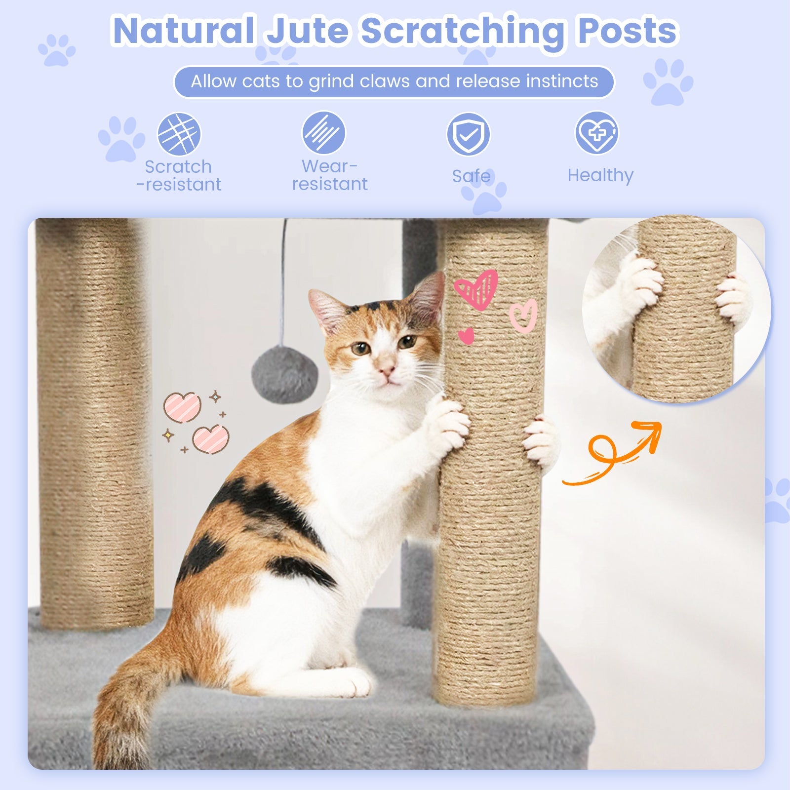 64 Inch Tall Cat Tree with 2 Large Condos and Jute Scratching Posts for Cats