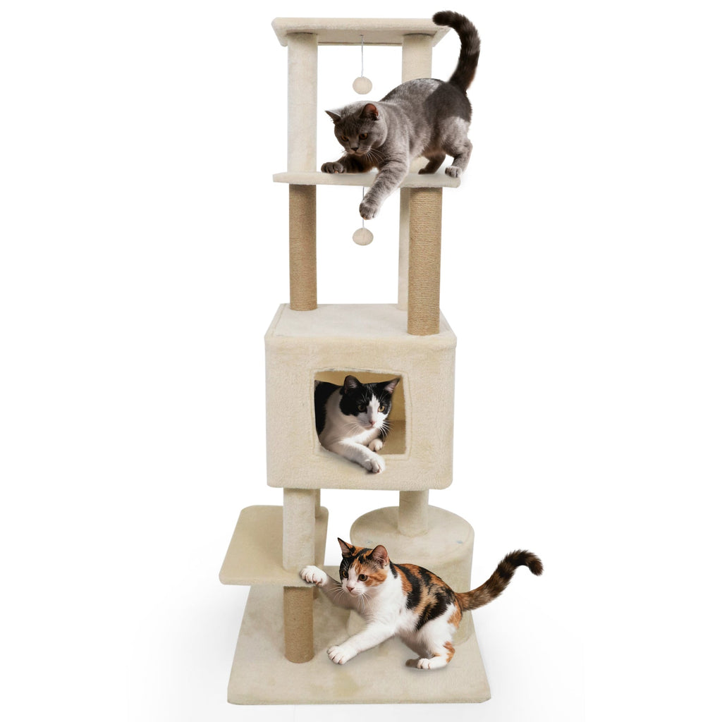 64 Inch Tall Cat Tree with 2 Large Condos and Jute Scratching Posts for Cats