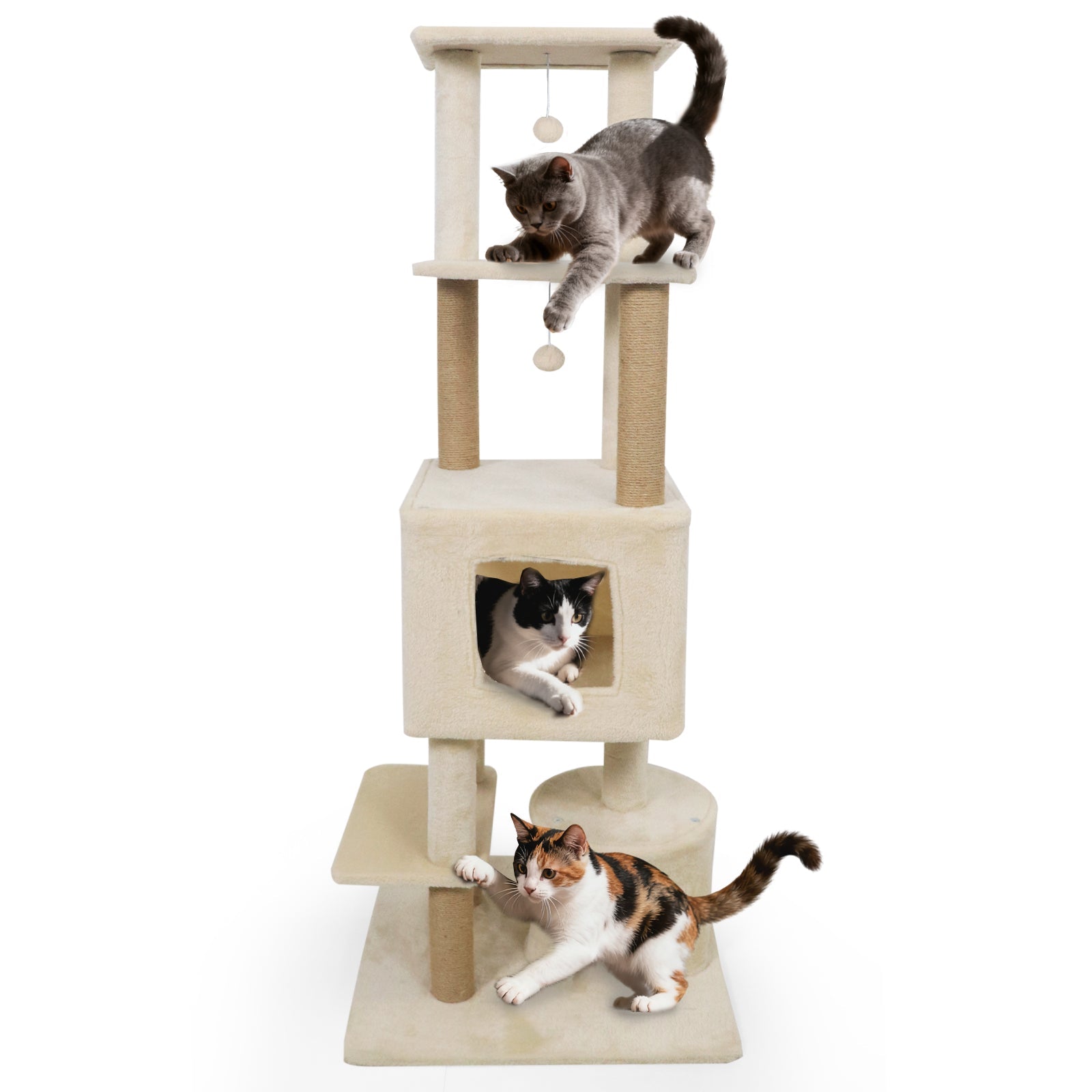 64 Inch Tall Cat Tree with 2 Large Condos and Jute Scratching Posts for Cats