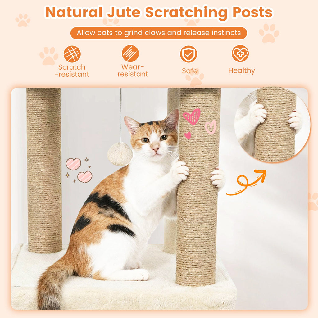 64 Inch Tall Cat Tree with 2 Large Condos and Jute Scratching Posts for Cats