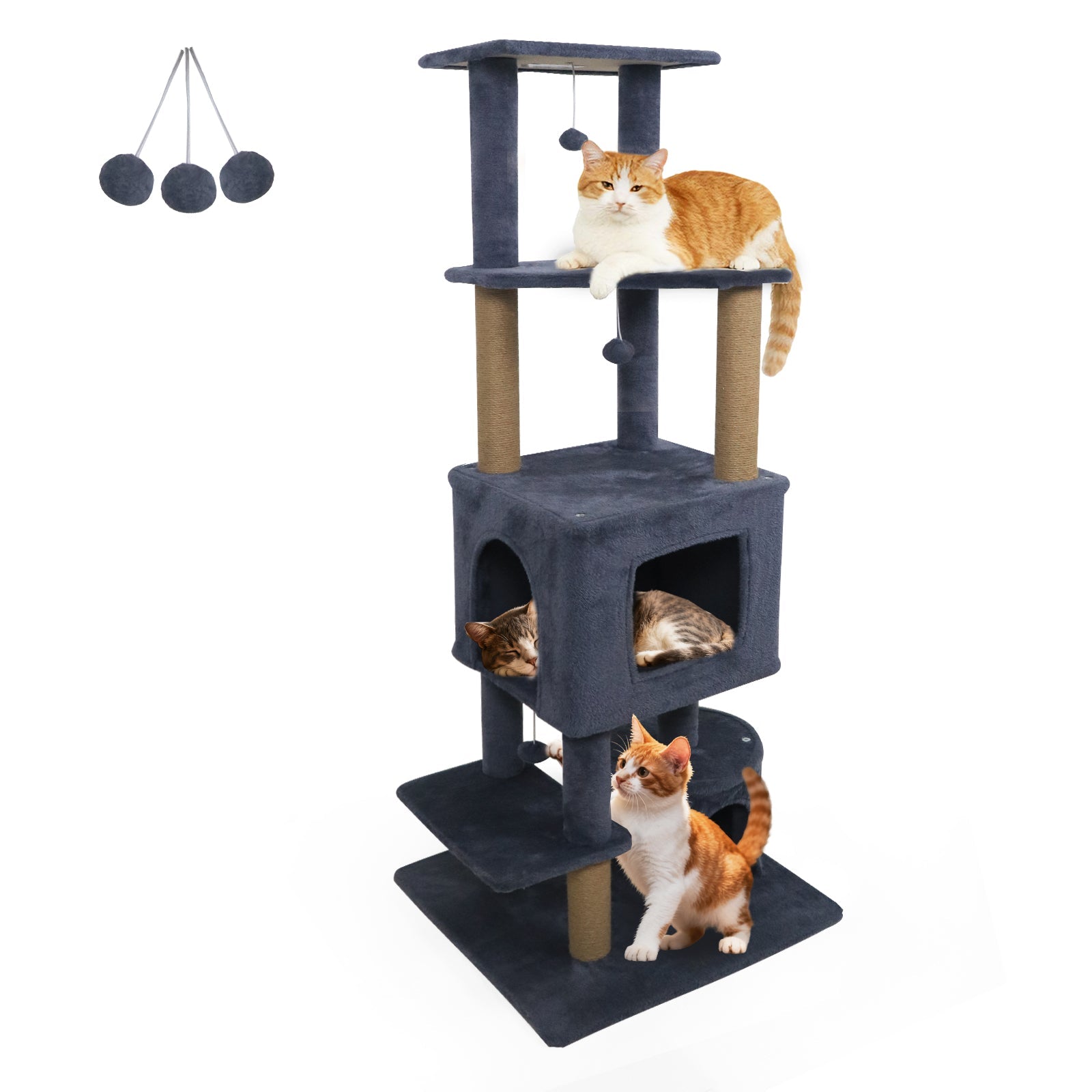 64 Inch Tall Cat Tree with 2 Large Condos and Jute Scratching Posts for Cats