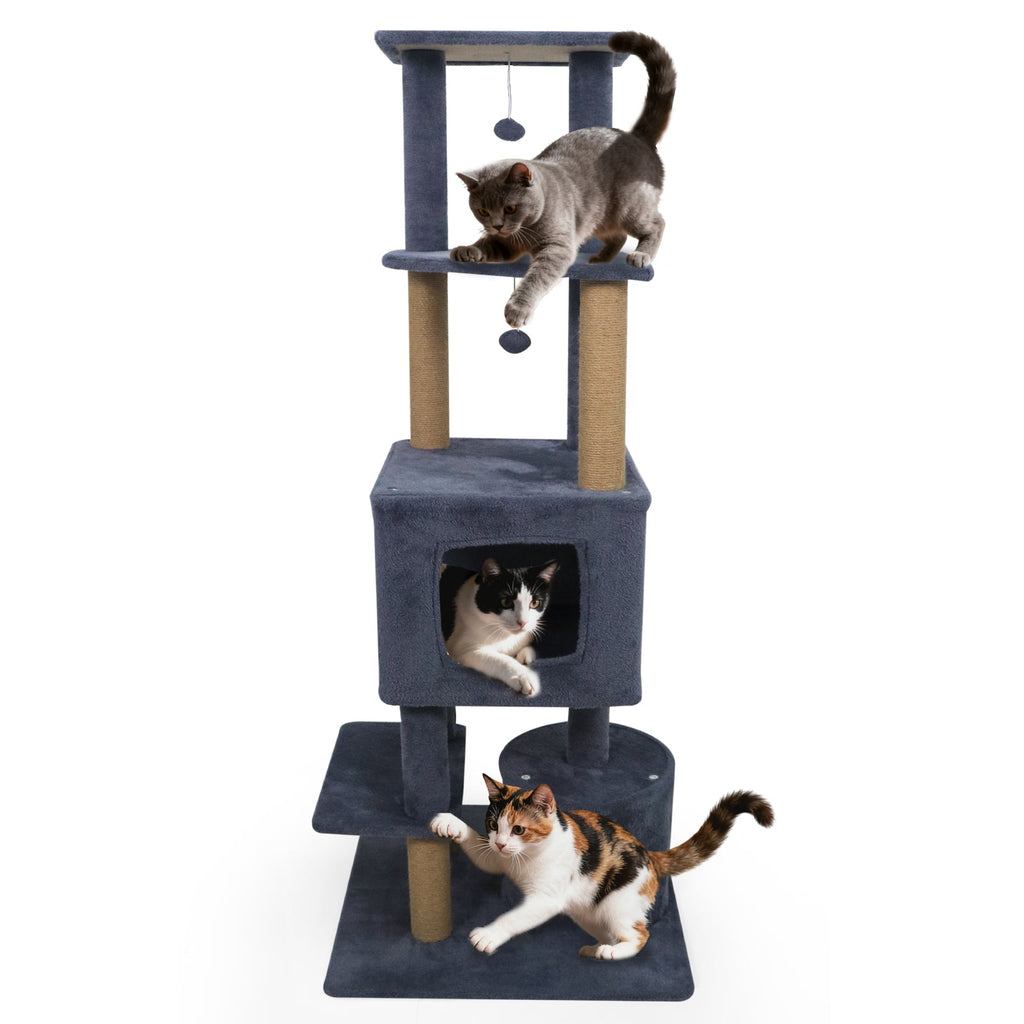 64 Inch Tall Cat Tree with 2 Large Condos and Jute Scratching Posts for Cats