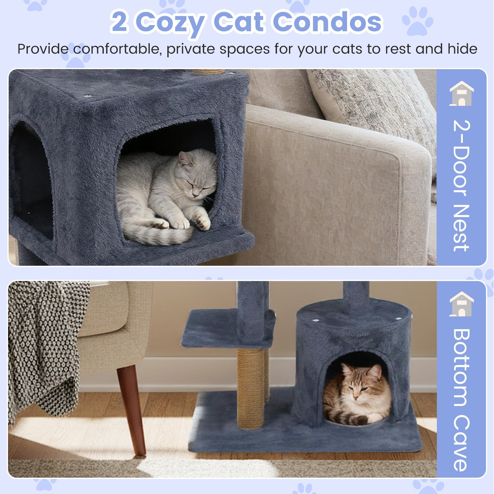 64 Inch Tall Cat Tree with 2 Large Condos and Jute Scratching Posts for Cats