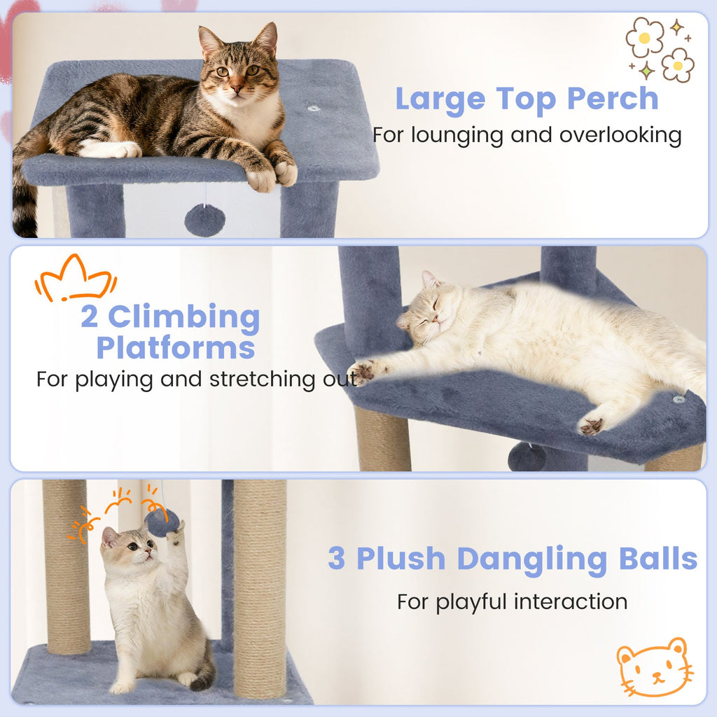 64 Inch Tall Cat Tree with 2 Large Condos and Jute Scratching Posts for Cats
