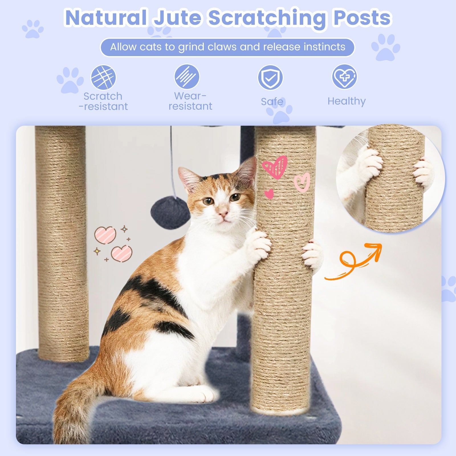 64 Inch Tall Cat Tree with 2 Large Condos and Jute Scratching Posts for Cats