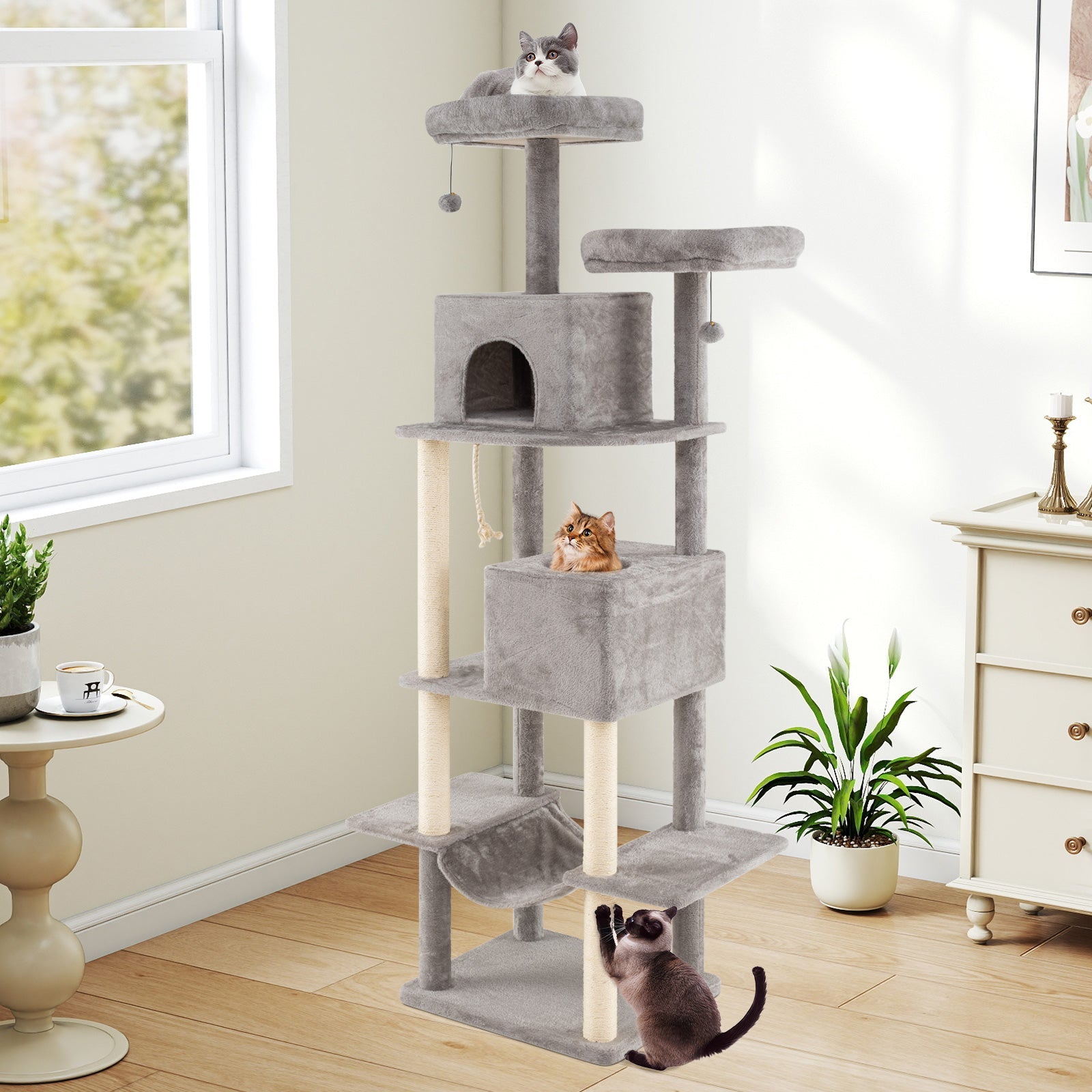 Extra  Large Cat Tree with 2 Condos and 2 Soft Plush Perches for Cats