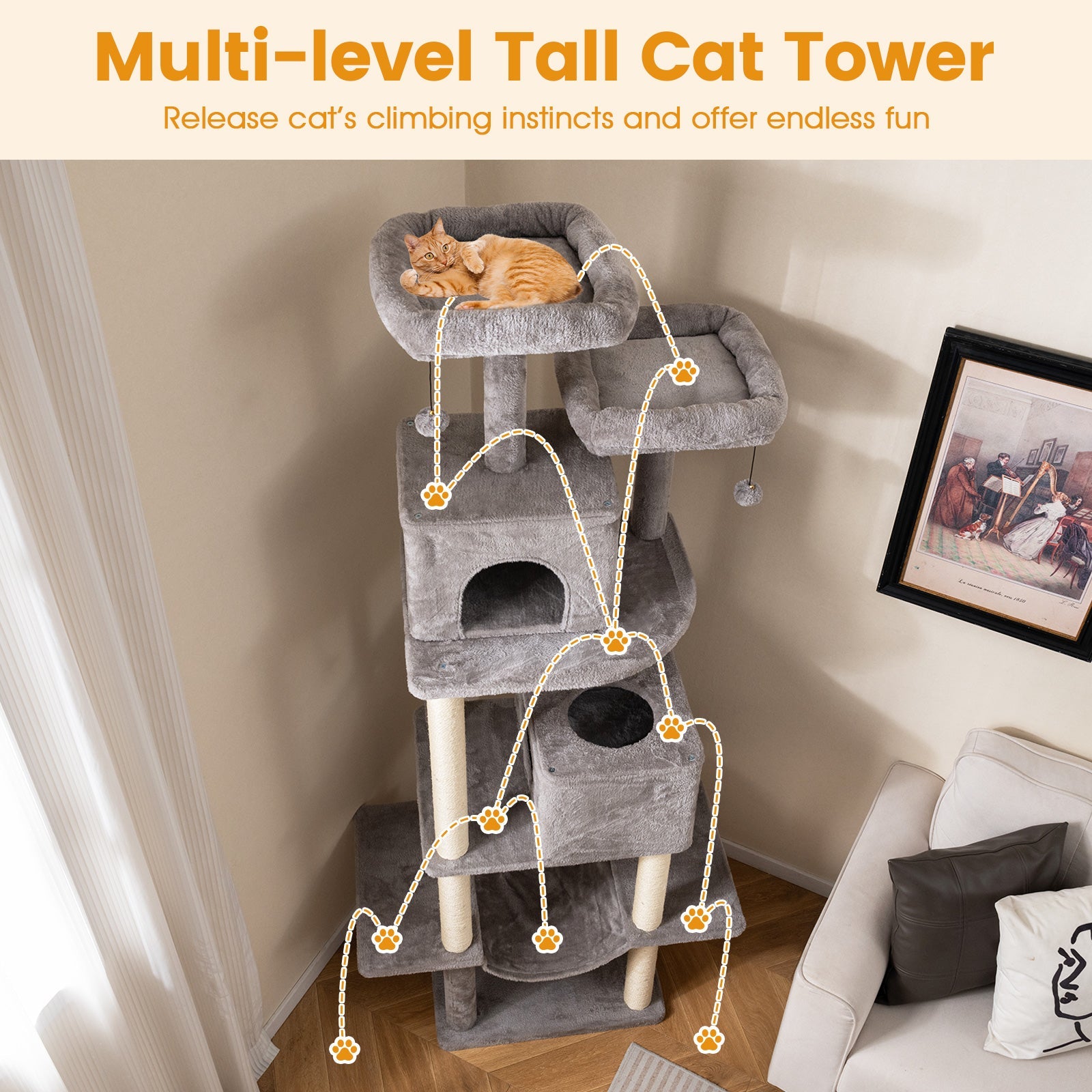 Extra  Large Cat Tree with 2 Condos and 2 Soft Plush Perches for Cats
