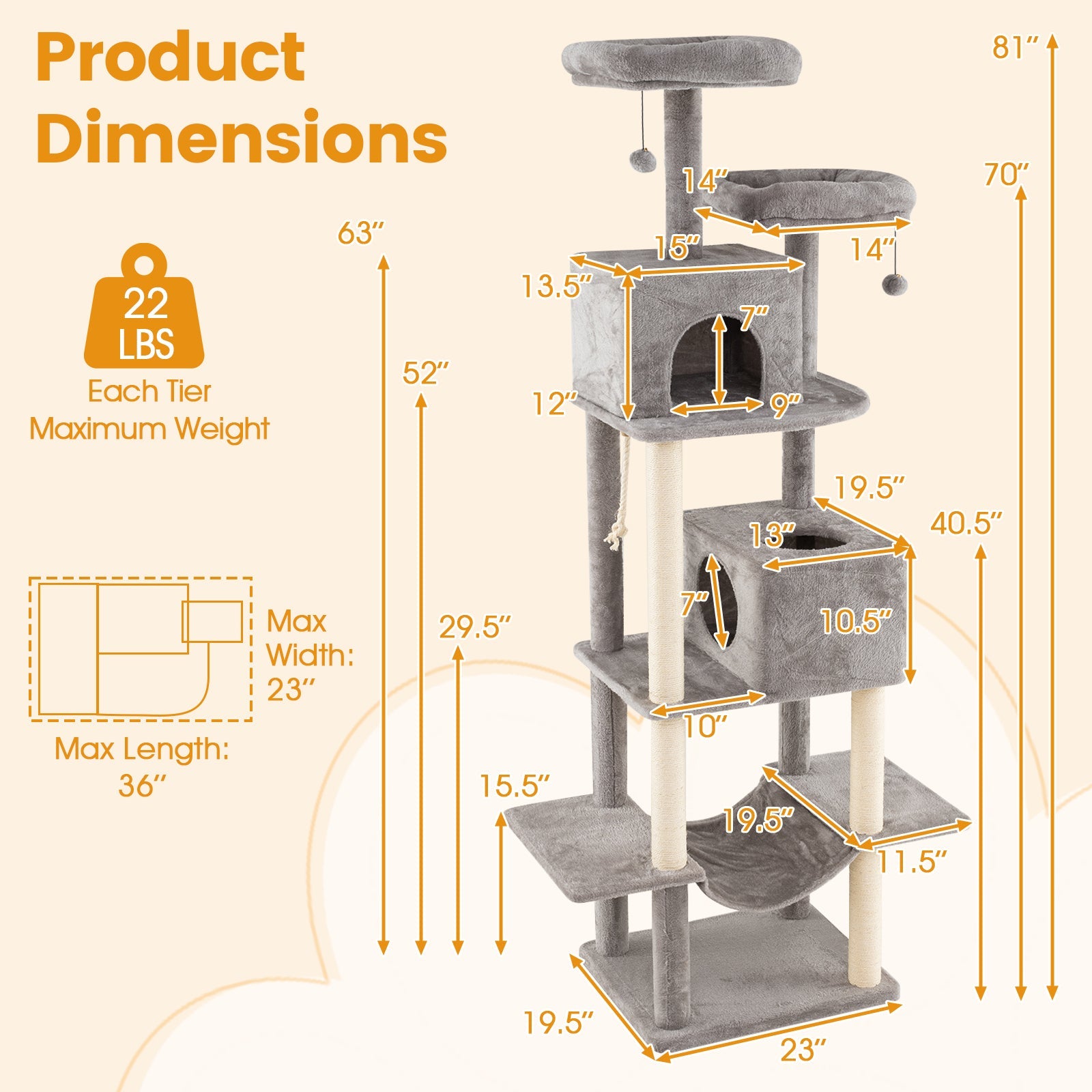 Extra  Large Cat Tree with 2 Condos and 2 Soft Plush Perches for Cats