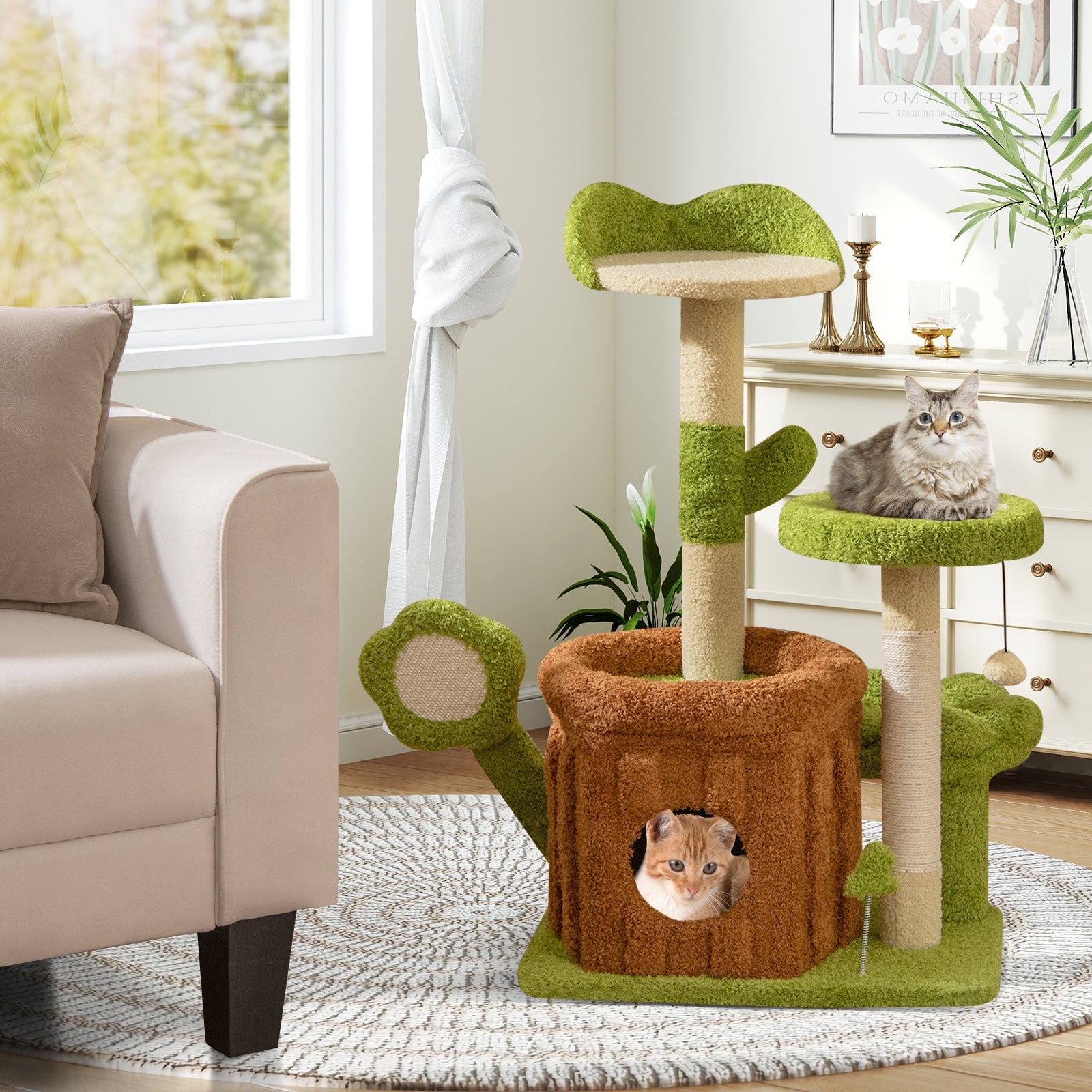 Small Cat Tree Indoor Pet Jungle Activity Center-Green