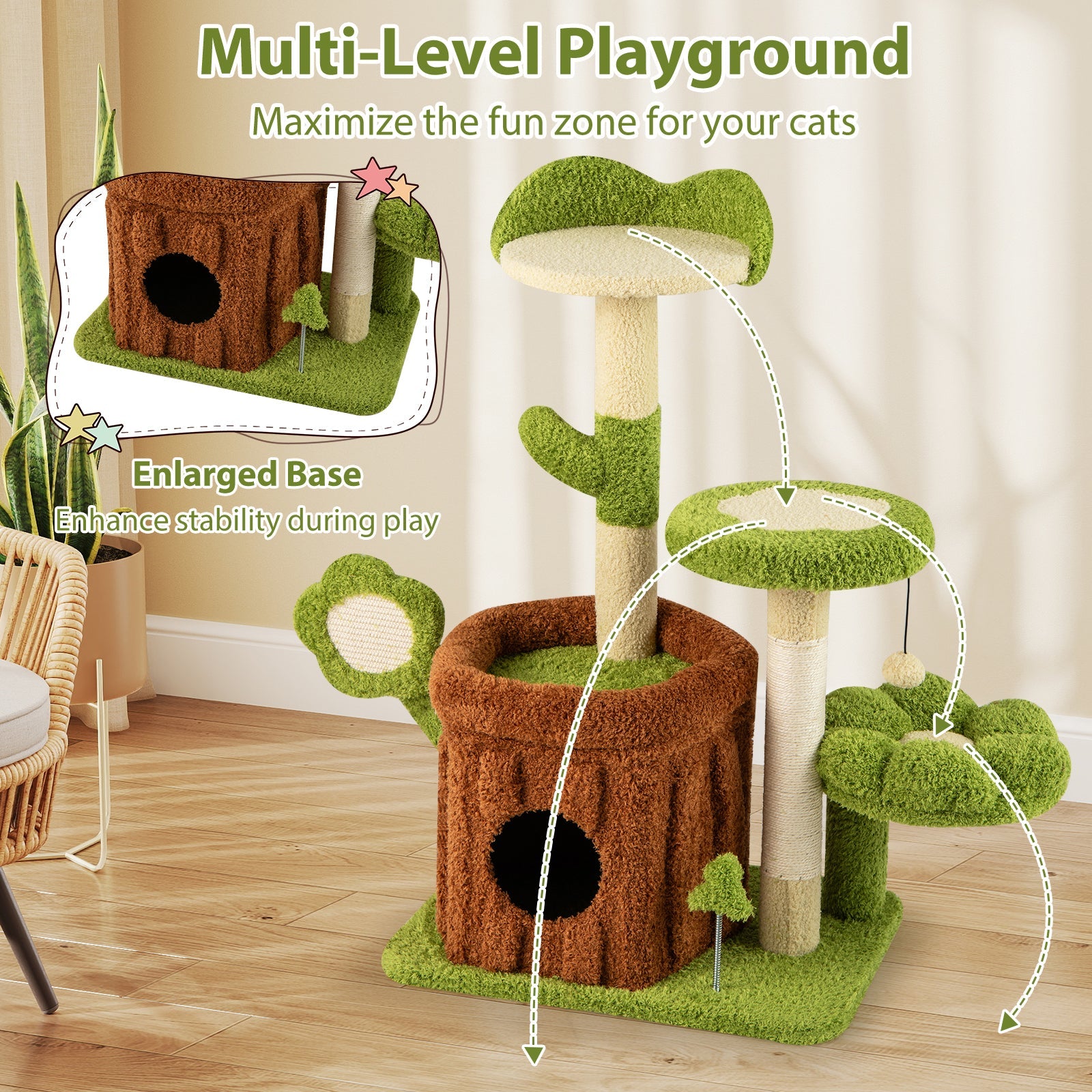 Small Cat Tree Indoor Pet Jungle Activity Center-Green