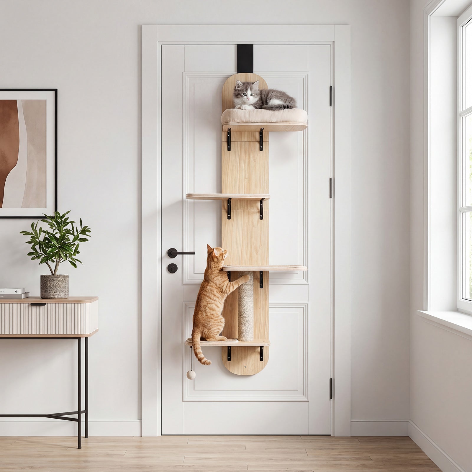 Door Hanging Cat Climber 4-level Height Adjustable with Plush Bed
